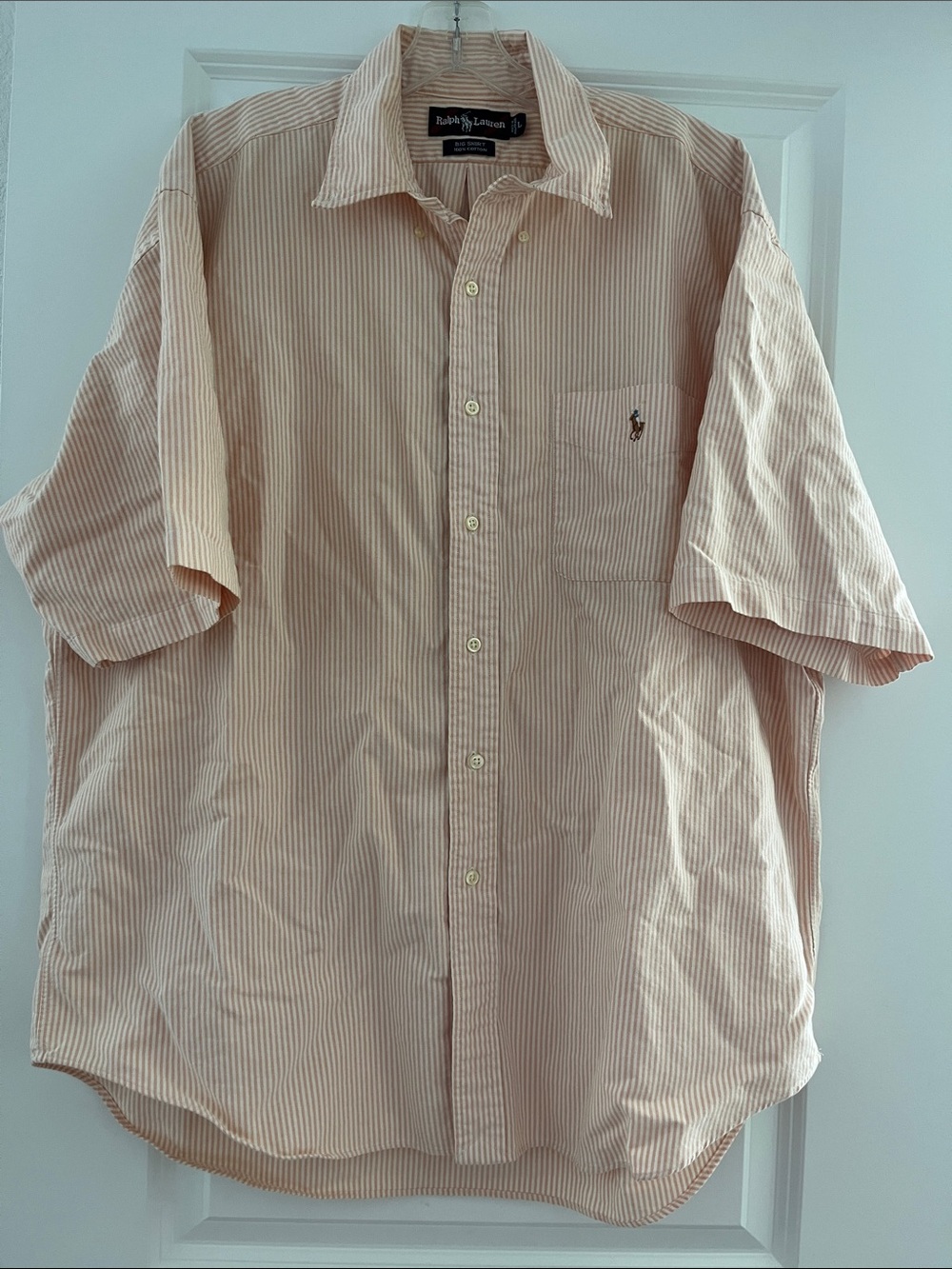 Ralph Lauren Short-Sleeve Button-Down Shirt in Light Peach Stripe